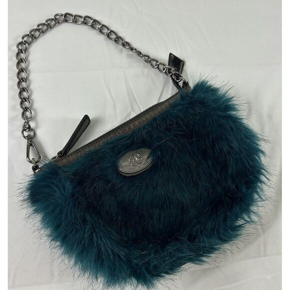 Designed In New York‎ By SHARIF Faux Fur Handbag Blue Green Chain Handle EUC - Picture 3 of 11